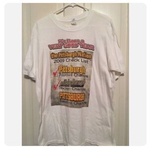 PITTSBURGH NATION 2009 CHECK LIST SIZE LARGE WHITE T-SHIRT